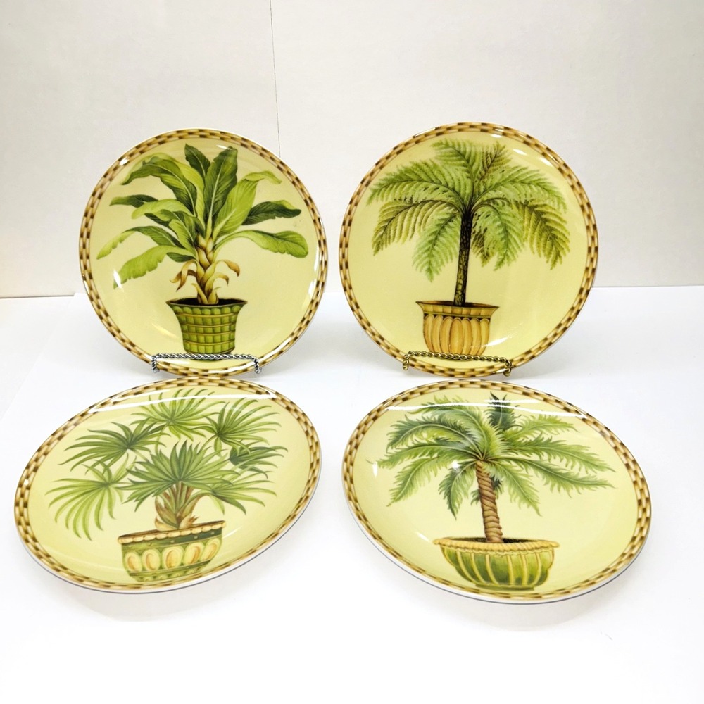 Formalities Baum Bros Palm Tree Porcelain Plates Tahiti Waikiki Nassau Bermuda